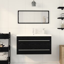 Berkfield Home Bathroom Sink Cabinet with Built-in Basin Black Oak Engineered Wood - thumbnail 4