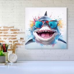 Warren Reed - Designer Splashart Shark In Glasses Canvas - Size: w10 inch x h10 inch - thumbnail 1