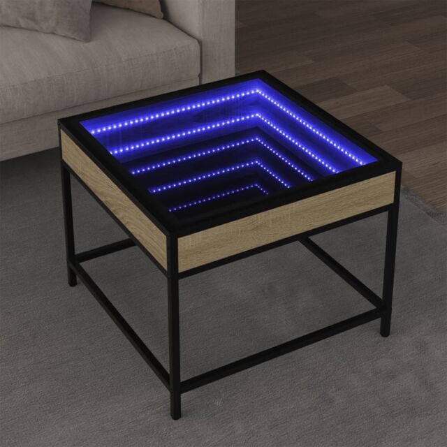 Berkfield Home Coffee Table with Infinity LED Sonoma Oak 50x50x41 cm in Brown - Size: 50 x 50 x 41 cm - image 1