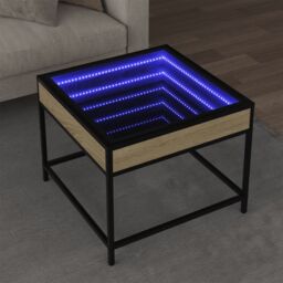 Berkfield Home Coffee Table with Infinity LED Sonoma Oak 50x50x41 cm in Brown - Size: 50 x 50 x 41 cm - thumbnail 1