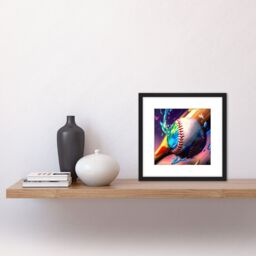 Artery8 Baseball Bat Hitting Ball Multicoloured Colourful Oil Painting Square Wooden Framed Wall Art Print Picture 8X8 Inch in Black - thumbnail 2