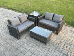 Fimous Wicker Rattan Garden Furniture Sofa Set with Rectangular Coffee Table Double Seat Sofa Side Table Outdoor Rattan Set in Dark Grey - thumbnail 1