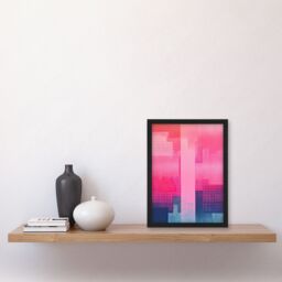 Artery8 Wall Art Print Abstract Geometric Cityscape Painting Pink Blue Purple Framed Art - Size: A4 - thumbnail 4