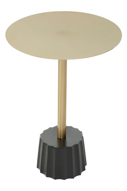 Orsina Contemporary Round Side Table With Black Fluted Base, Mid Century Modern Accent Table, Slim Metal Top in Gold - image 1