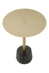 Orsina Contemporary Round Side Table With Black Fluted Base, Mid Century Modern Accent Table, Slim Metal Top in Gold - thumbnail 2