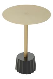 Orsina Contemporary Round Side Table With Black Fluted Base, Mid Century Modern Accent Table, Slim Metal Top in Gold - thumbnail 1