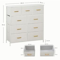 HOMCOM Chest of Drawers with 9 Drawers, Boucle Storage Organiser, Cream in White - thumbnail 3