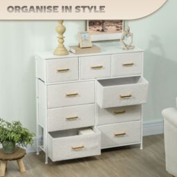HOMCOM Chest of Drawers with 9 Drawers, Boucle Storage Organiser, Cream in White - thumbnail 6