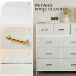 HOMCOM Chest of Drawers with 9 Drawers, Boucle Storage Organiser, Cream in White - thumbnail 4