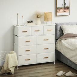 HOMCOM Chest of Drawers with 9 Drawers, Boucle Storage Organiser, Cream in White - thumbnail 1