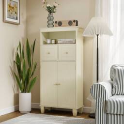 VOGREX Bathroom Floor Storage Cabinet Modern Freestanding Storage Organizer in Beige - thumbnail 6