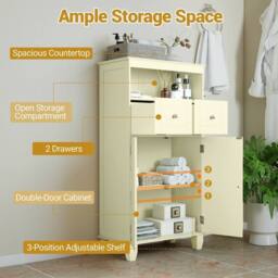 VOGREX Bathroom Floor Storage Cabinet Modern Freestanding Storage Organizer in Beige - thumbnail 5
