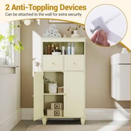 VOGREX Bathroom Floor Storage Cabinet Modern Freestanding Storage Organizer in Beige - thumbnail 3