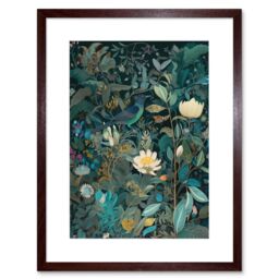 "Artery8 Wall Art Print Audubon Style Birds in Blooming Wildflower Field Artwork Framed 9X7 Inch in Brown - Size: W7"" x H9""" - thumbnail 1