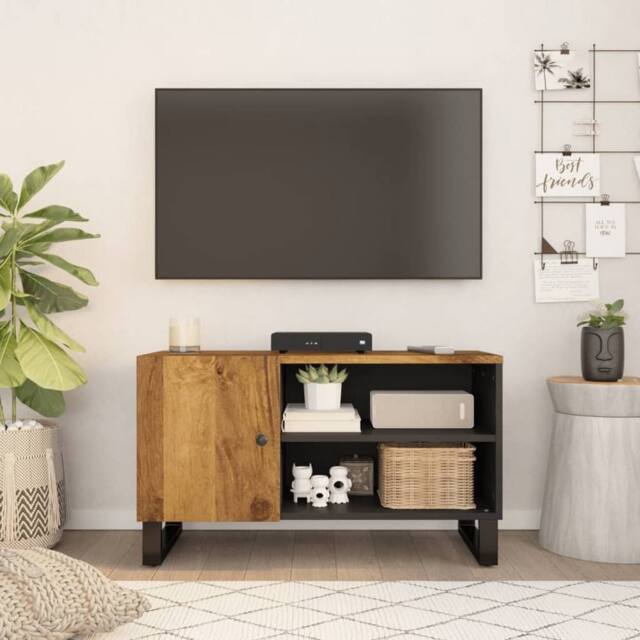 Berkfield Home TV Cabinet 80x33x46 cm Solid Wood Mango&Engineered Wood in Brown - Size: 80 x 33 x 46 cm - image 1