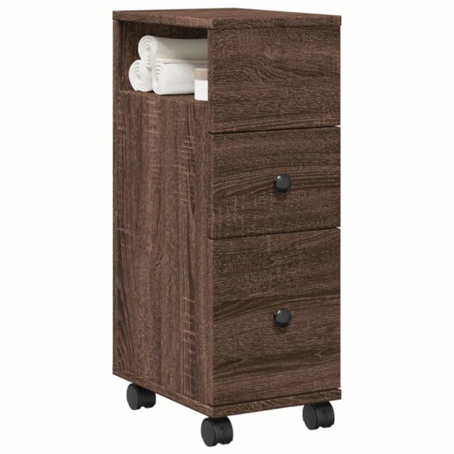 Berkfield Home Narrow Bathroom Cabinet with Wheels Brown Oak Engineered Wood - image 1