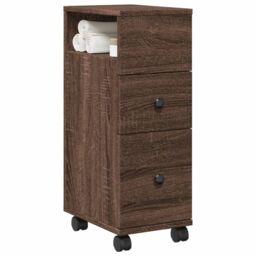 Berkfield Home Narrow Bathroom Cabinet with Wheels Brown Oak Engineered Wood - thumbnail 1