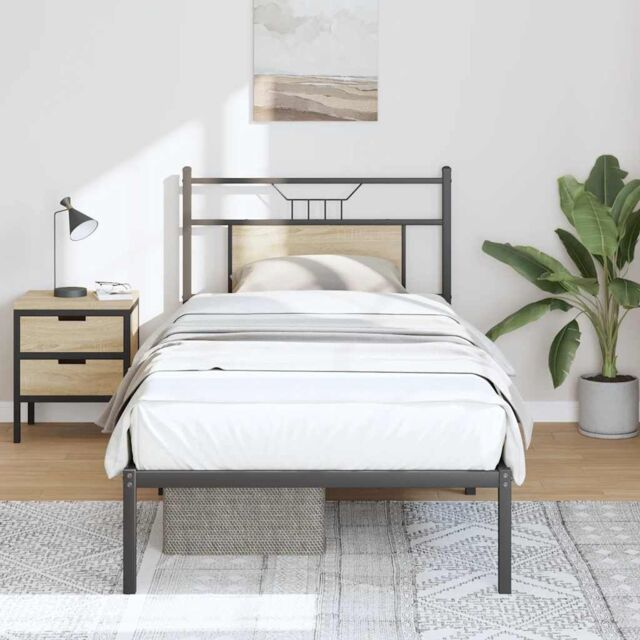 Berkfield Home Bed Frame without Mattress Sonoma Oak 75x190 cm Small Single Engineered Wood in Brown - image 1