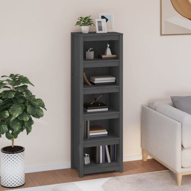 Berkfield Home Book Cabinet Grey 50x35x154 cm Solid Wood Pine - Size: 50 x 35 x 154 cm - image 1