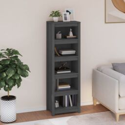 Berkfield Home Book Cabinet Grey 50x35x154 cm Solid Wood Pine - Size: 50 x 35 x 154 cm - thumbnail 1