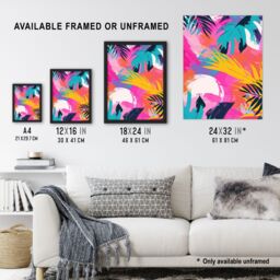 "Artery8 Wall Art Print Abstract Bright & Bold Leaves Tropical Painting Art Framed Poster in Black - Size: W12"" x H16""" - thumbnail 3