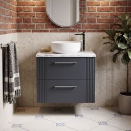 Balterley 2 Drawer Wall Hung Vanity Unit Marble Laminate Worktop, 600mm in Grey - thumbnail 8
