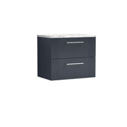 Balterley 2 Drawer Wall Hung Vanity Unit Marble Laminate Worktop, 600mm in Grey