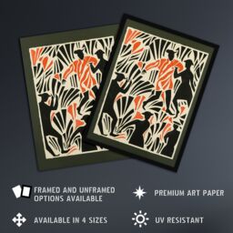 "Artery8 Dancing Folk Bold Red Black Linograph Design Wall Art Print - Size: W18"" x H24""" - thumbnail 2