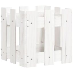 Berkfield Home Garden Planter with Fence Design White 30x30x30 cm Solid Wood Pine - Size: 30 x 30 x 30 cm - thumbnail 4