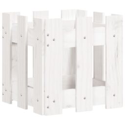 Berkfield Home Garden Planter with Fence Design White 30x30x30 cm Solid Wood Pine - Size: 30 x 30 x 30 cm - thumbnail 2