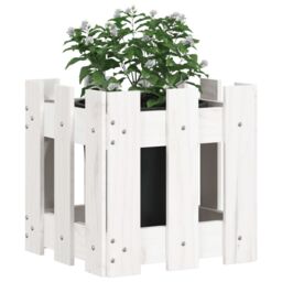 Berkfield Home Garden Planter with Fence Design White 30x30x30 cm Solid Wood Pine - Size: 30 x 30 x 30 cm - thumbnail 3