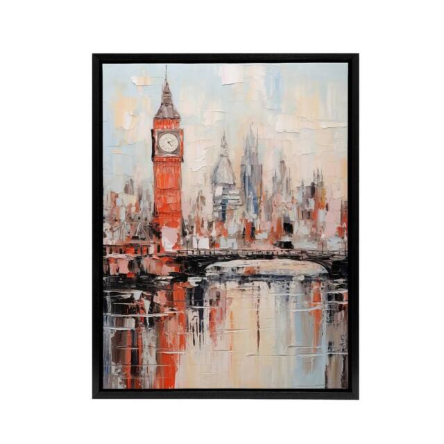 "Artery8 London Big Ben England Skyline Framed Canvas Abstract Wall Art Print - Size: W24"" x H32""" - image 1