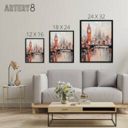 "Artery8 London Big Ben England Skyline Framed Canvas Abstract Wall Art Print - Size: W24"" x H32""" - thumbnail 4