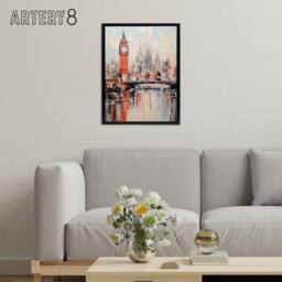"Artery8 London Big Ben England Skyline Framed Canvas Abstract Wall Art Print - Size: W24"" x H32""" - thumbnail 3