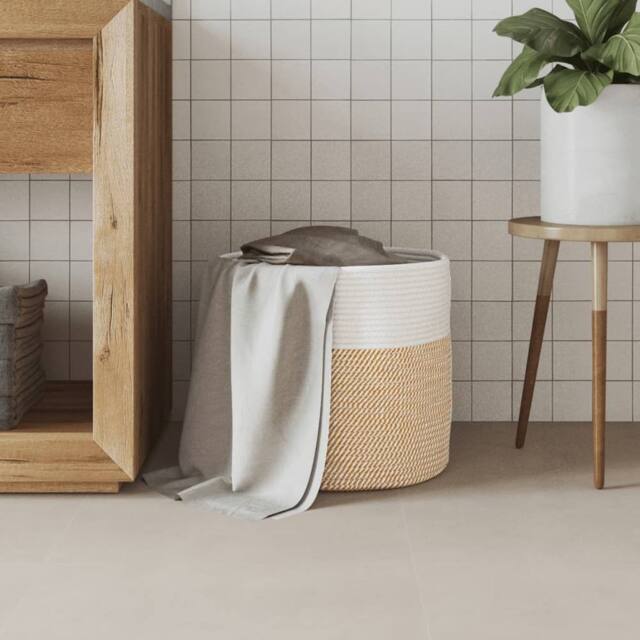 Berkfield Home Storage Basket Brown & White √ò40x35 cm Cotton - Size: 40x35 cm - image 1