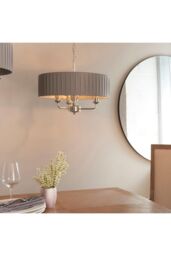 Netlighting Highclere Single Shade Pendant Light Bright Nickel Plate Charcoal Fabric in Grey - thumbnail 2