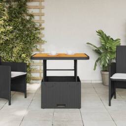 Berkfield Home Garden Table Black 80x80x71 cm Poly Rattan & Acacia Wood - Size: 80 x 80 x 71 cm - thumbnail 1