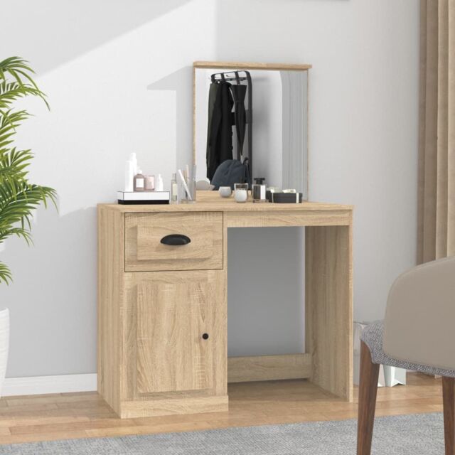 Berkfield Home Dressing Table with Mirror Sonoma Oak 90x50x132.5 cm Engineered Wood in Brown - image 1
