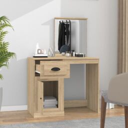 Berkfield Home Dressing Table with Mirror Sonoma Oak 90x50x132.5 cm Engineered Wood in Brown - thumbnail 3