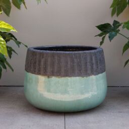 Primrose Low Round Glazed Brooklyn Outdoor Planter in Two Tone 40cm in Blue