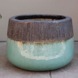 Primrose Low Round Glazed Brooklyn Outdoor Planter in Two Tone 40cm in Blue - thumbnail 9