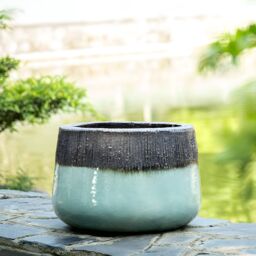 Primrose Low Round Glazed Brooklyn Outdoor Planter in Two Tone 40cm in Blue - thumbnail 3