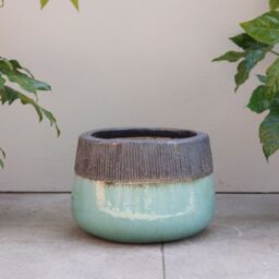 Primrose Low Round Glazed Brooklyn Outdoor Planter in Two Tone 40cm in Blue - thumbnail 5