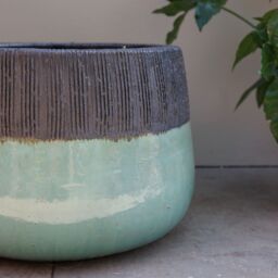 Primrose Low Round Glazed Brooklyn Outdoor Planter in Two Tone 40cm in Blue - thumbnail 7