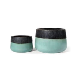 Primrose Low Round Glazed Brooklyn Outdoor Planter in Two Tone 40cm in Blue - thumbnail 2