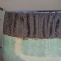 Primrose Low Round Glazed Brooklyn Outdoor Planter in Two Tone 40cm in Blue - thumbnail 6
