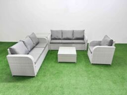 Fimous 7 Seater Poly Rattan Outdoor Garden Furniture Square Coffee Table Sofa Set Patio 3 Seater Sofa Reclining Chair 3 Seater Sofa Side Table Light - thumbnail 1