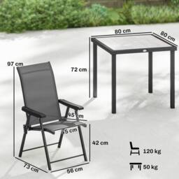 OUTSUNNY 5 Pieces Outdoor Dining Set, Garden Dining Set for 4 in Grey - Size: 80 cm x 80 cm - thumbnail 3