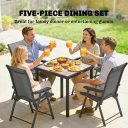 OUTSUNNY 5 Pieces Outdoor Dining Set, Garden Dining Set for 4 in Grey - Size: 80 cm x 80 cm - thumbnail 4