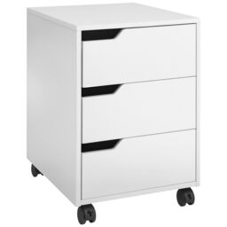 HOMCOM Mobile File Cabinet w/ 3 Drawers Locking Wheels Metal Rails in White - thumbnail 2